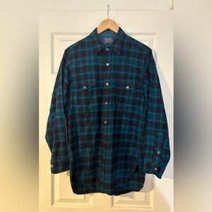 Vintage Pendleton Blue and Black Wool Plaid Shirt